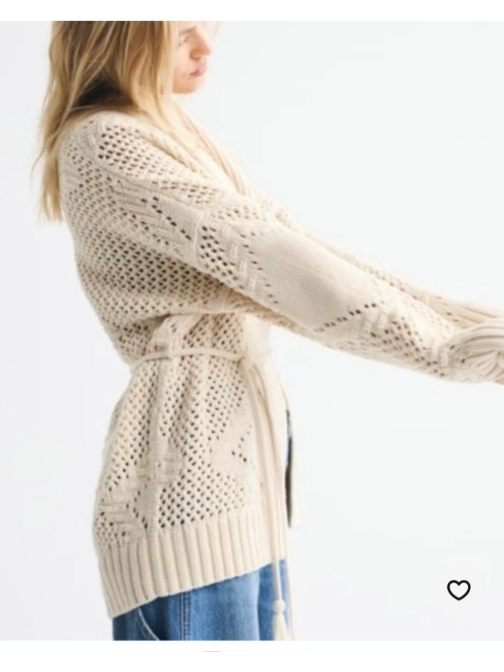 Abercrombie & Fitch 100% Cotton XS Tie Waist Cardigan Open Weave Bohemian Chunky